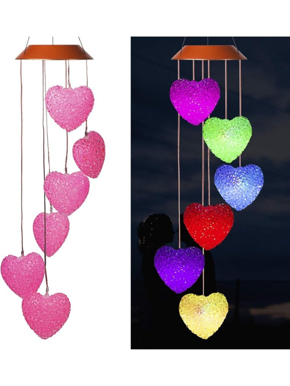 New Loving Heart Solar Wind Chimes Outdoor Hanging